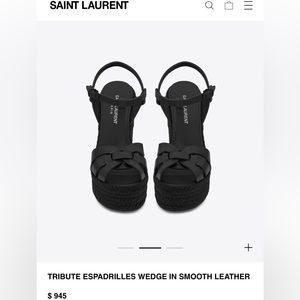 Authentic NWT Saint Laurent leather Tribute Platform Wedge Espadrilles
